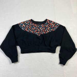 Nike Cropped Sweatshirt‎ Women's Small Black Floral Print Pull Over Long Sleeve